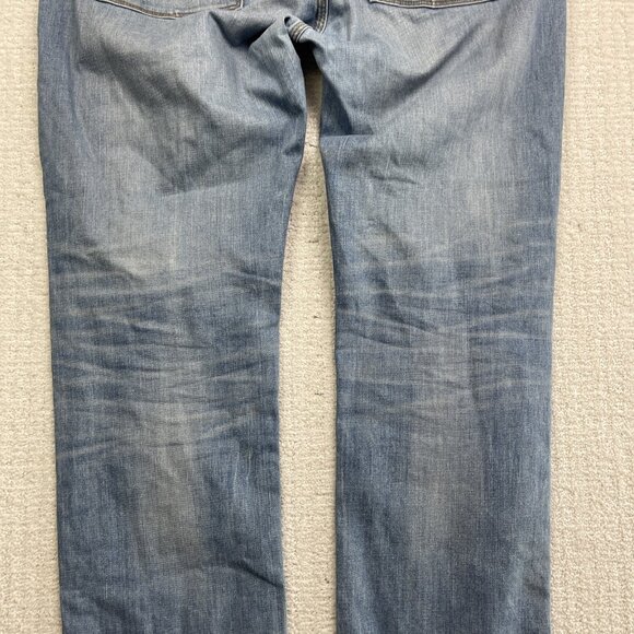 Y2K Guess Jeans Men's 36x32 Lincoln Slim Straight Light Blue Distressed Denim - Picture 12 of 13